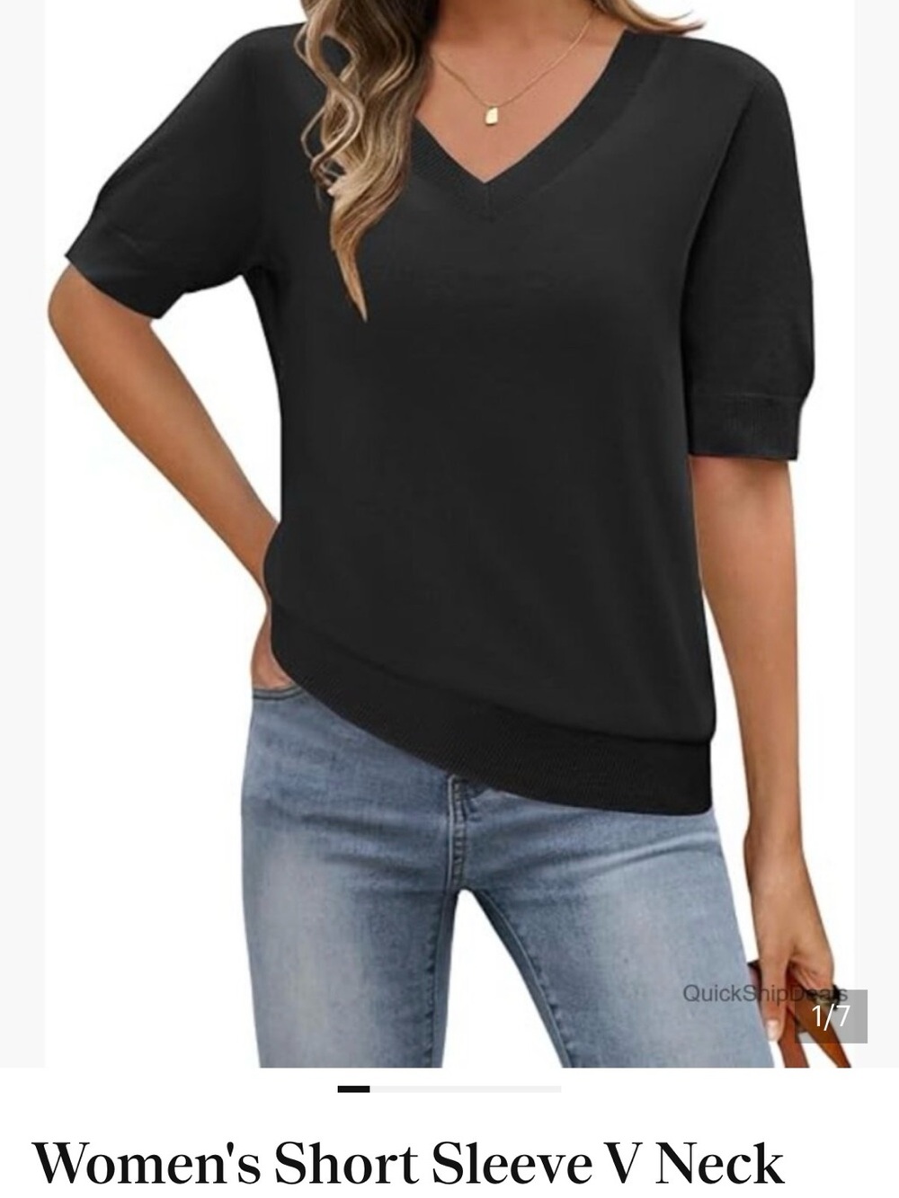 Tahari Black V-Neck Short Sleeve Sweater